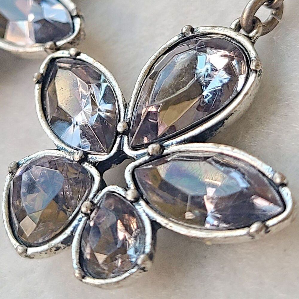 Vintage Rhinestone Smoky Crystal Earrings Dangle Silvertone Whimsigoth Gothic - Picture 3 of 5
